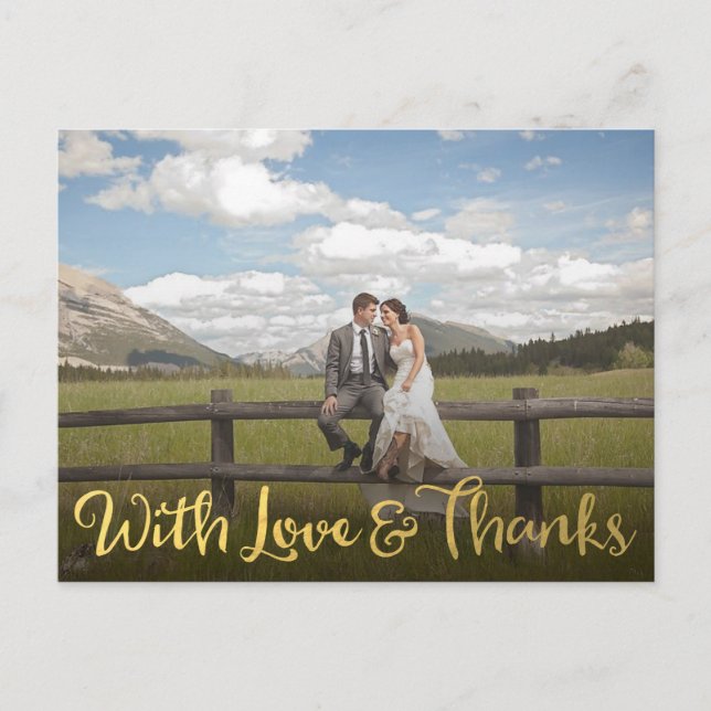 Cartão Postal Cartão-postal de fotos Dourado com amor e Obrigado (Frente)