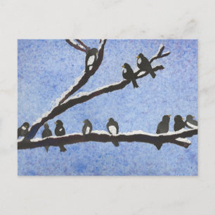 Cartão Postal Cartão-postal de frango em ramificações de neve