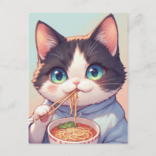 CARTÃO POSTAL CARTÃO-POSTAL DE GATO COMENDO MACARRÃO