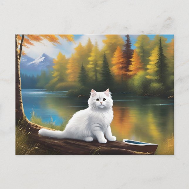 Cartão Postal Cartão-postal de Gato do Estilo Bob Ross (Frente)