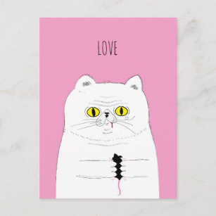 Cartão Postal Cartão-postal de Gato Engraçado que Oferece um Rat