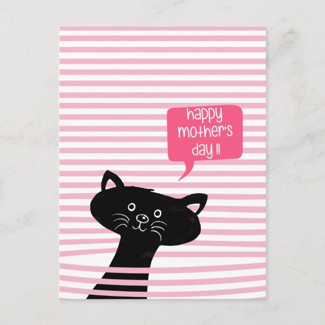 Cartão Postal Cartão-postal de gato preto-branco-Dia de as mães  (Frente)