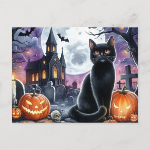Cartão Postal Cartão-postal de Gato Preto Feliz de Halloween