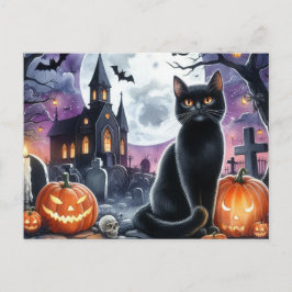 Cartão Postal Cartão-postal de Gato Preto Feliz de Halloween