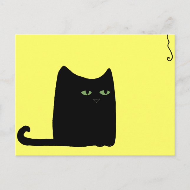 Cartão Postal Cartão-postal de gato preto gordo (personalizável) (Frente)