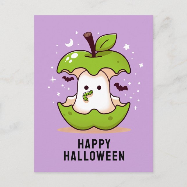 Cartão Postal Cartão-postal de Ghost e Apple Purple Halloween (Frente)