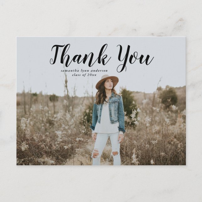 Cartão Postal Cartão-postal de Graduação de Script Preto Obrigad (Frente)