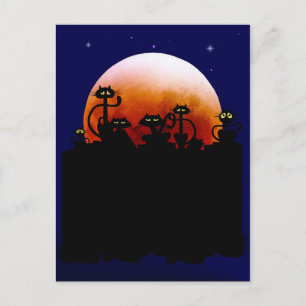 Cartão Postal Cartão-postal de Halloween e Gatinhos de lua de Ha