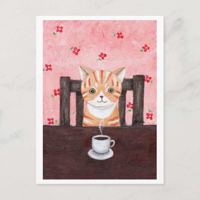 Cartão Postal Cartão-postal de Ilustração de Café de Tabby Laran (Frente)