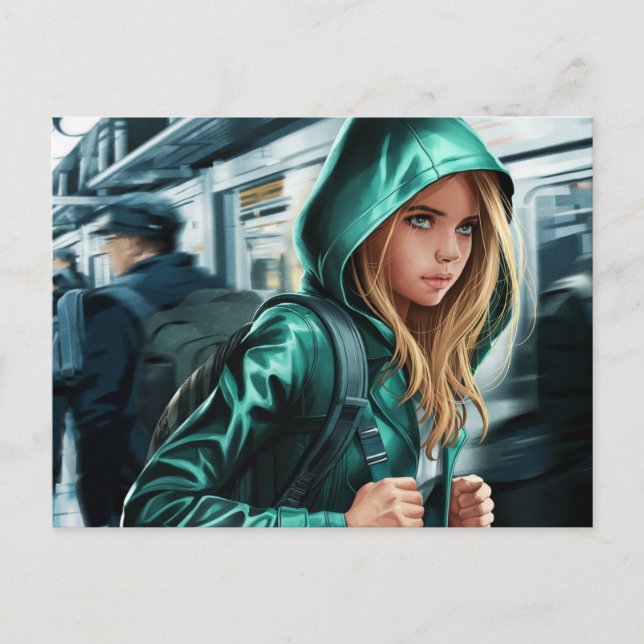 Cartão Postal Cartão-postal de ilustração Jovem Viajante (Frente)