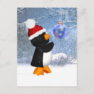 Cartão Postal Cartão-Postal De Inverno Pinguim Cuto Com Decora