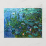 Cartão Postal Cartão-postal de lírios com ninfas monet<br><div class="desc">Monet Ninfheas Água Lírios, cartão postal. Pintura a óleo na canvas 1915. Durante os últimos trinta anos de sua vida, Monet pintou seu lago de lírio em Giverny. As ninfas representam um de seus melhores e mais amados trabalhos com seu rico e variado uso de verdes. Um presente de excelente...</div>