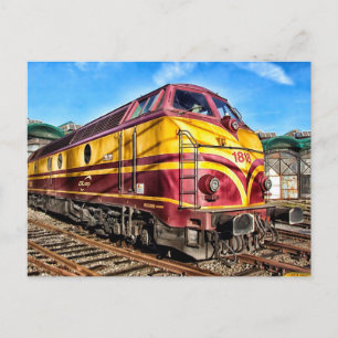Cartão Postal Cartão-postal de locomotiva vermelho e amarelo
