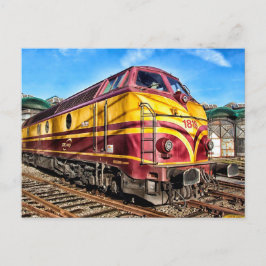 Cartão Postal Cartão-postal de locomotiva vermelho e amarelo