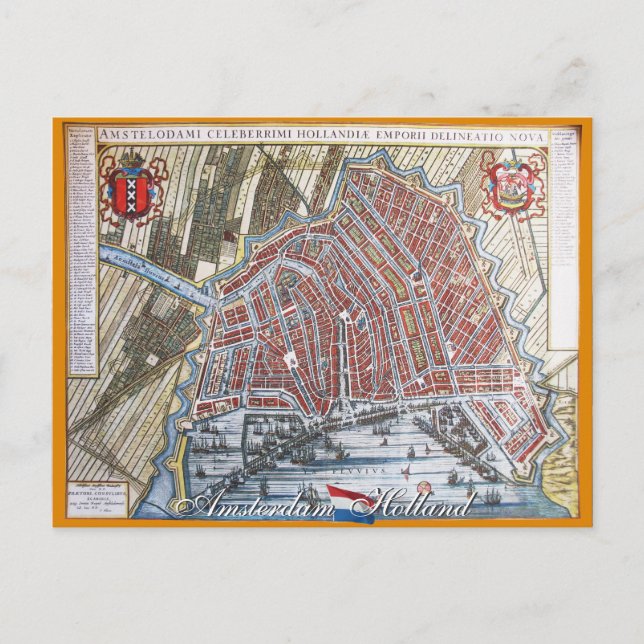 Cartão Postal Cartão-postal de Mapa Antiquado de Amsterdã (Frente)