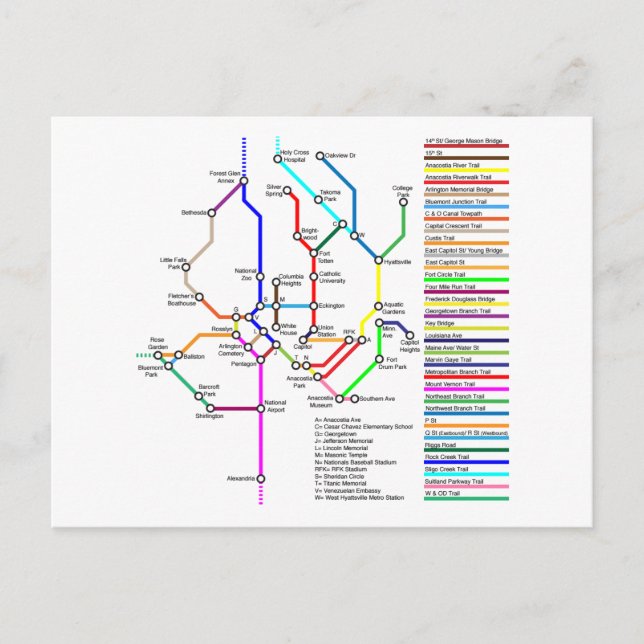 Cartão Postal Cartão-postal de Mapa de Bike DC (Frente)