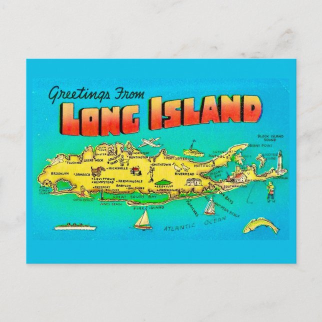 Cartão Postal Cartão-postal de Mapa Ilustrado de Ilha Longa Anti (Frente)
