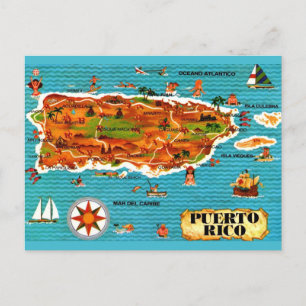 Cartão Postal Cartão-postal de Mapa Ilustrado de Porto Rico em E