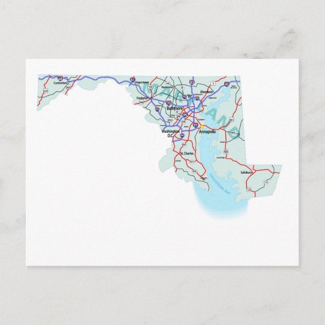 Cartão Postal Cartão-postal de Mapa Interestadual de Maryland (Frente)