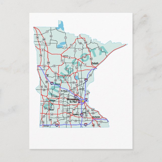 Cartão Postal Cartão-postal de Mapa Interestadual de Minnesota (Frente)