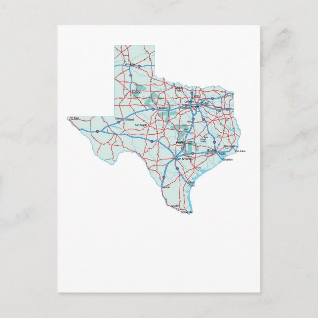 Cartão Postal Cartão-postal de Mapa Interestadual do Texas (Frente)