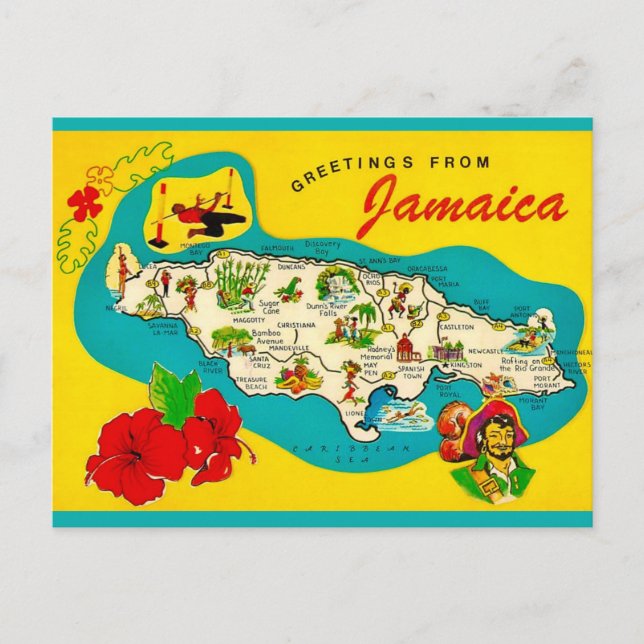 Cartão Postal Cartão-postal de Mapa Retroativo da Jamaica (Frente)