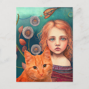 CARTÃO POSTAL CARTÃO-POSTAL DE MENINA VICTORIANA BONITA E GATO R