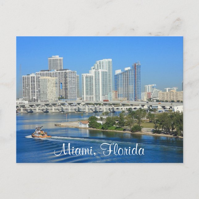 Cartão Postal Cartão-postal de Miami Florida Skyline e Harbor (Frente)