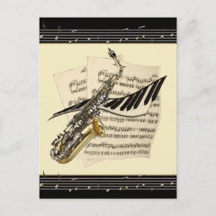 Cartão Postal Cartão-postal de música saxofone e piano
