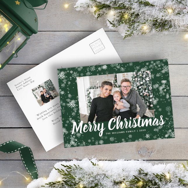 Cartão Postal Cartão-postal de Natal com Floco de Neve Moderno (Modern Snowflake Photo Christmas Postcard
)