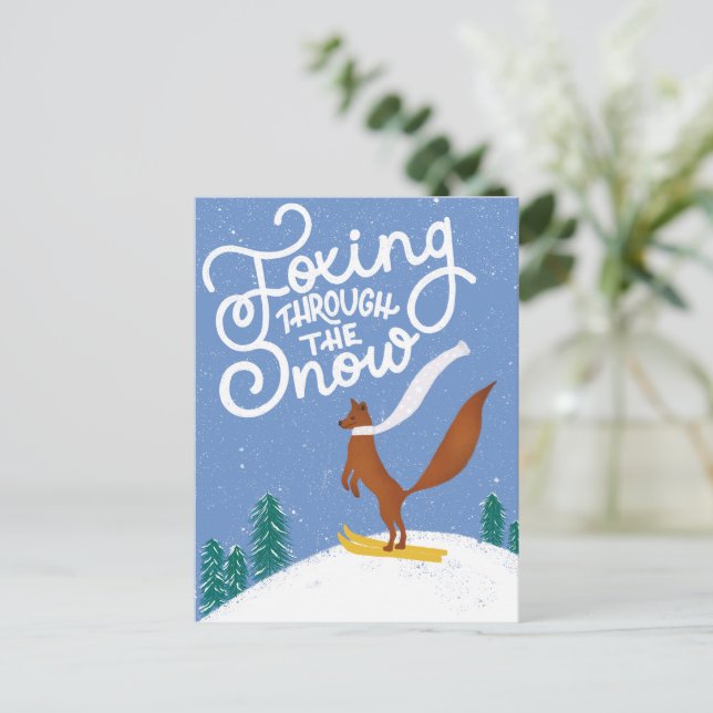 Cartão Postal Cartão-postal de Natal da Fox do Skiing Engraçado (Em pé/Frente)