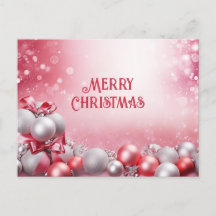 Cartão-postal de Natal de Bolas Brancas Rosa