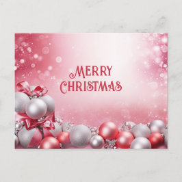 Cartão Postal Cartão-postal de Natal de Bolas Brancas Rosa