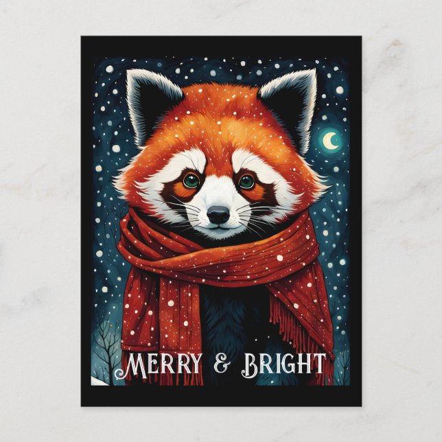 Cartão Postal Cartão-postal de Natal de Panda Vermelha Noite Nev (Frente)