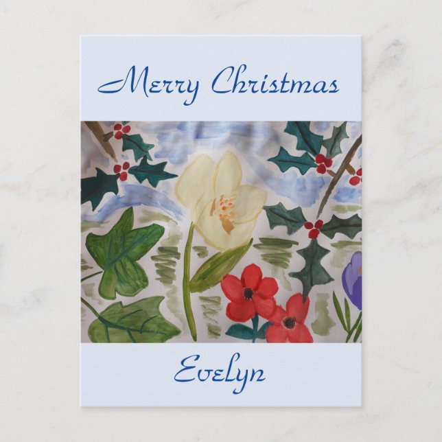 Cartão Postal Cartão-postal de Natal Holly e Flores de inverno (Frente)