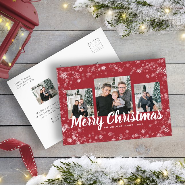 Cartão Postal Cartão-postal de Natal para Colagem de Fotos (Christmas Photo Collage Holiday Postcard)