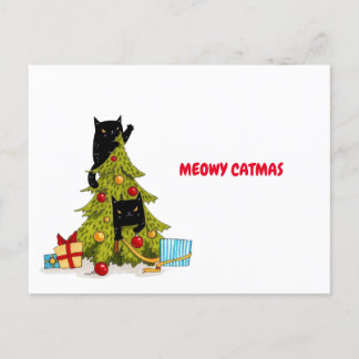 Cartão Postal Cartão-postal de Natal para Gatos Negros e Engraça