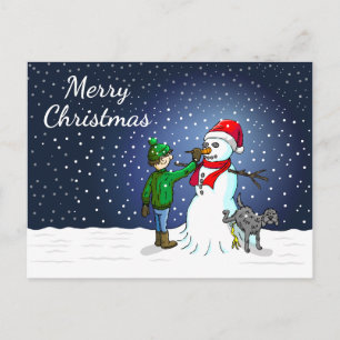 Cartão Postal Cartão-postal de Natal para o Snowman, o cão e o r