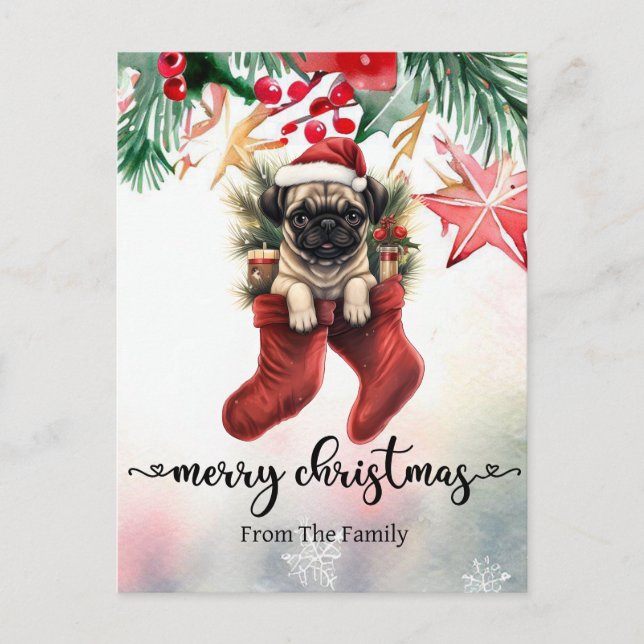 Cartão Postal Cartão-postal de Natal Pug Dog (Frente)