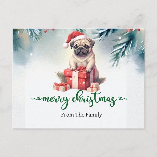 Cartão Postal Cartão-postal de Natal Pug Dog (Frente)