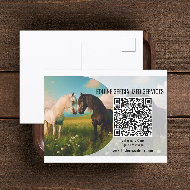 Cartão Postal Cartão-postal de Negócios do Código QR do Cavalo (Horse QR Code Business Postcard (front and back))