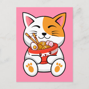 Cartão Postal Cartão-postal de Noodles de Amor de Gato Bonito