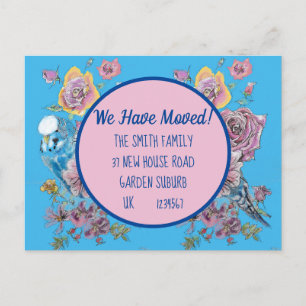 Cartão Postal Cartão-Postal de Novo Endereço Floral Azul, Esta