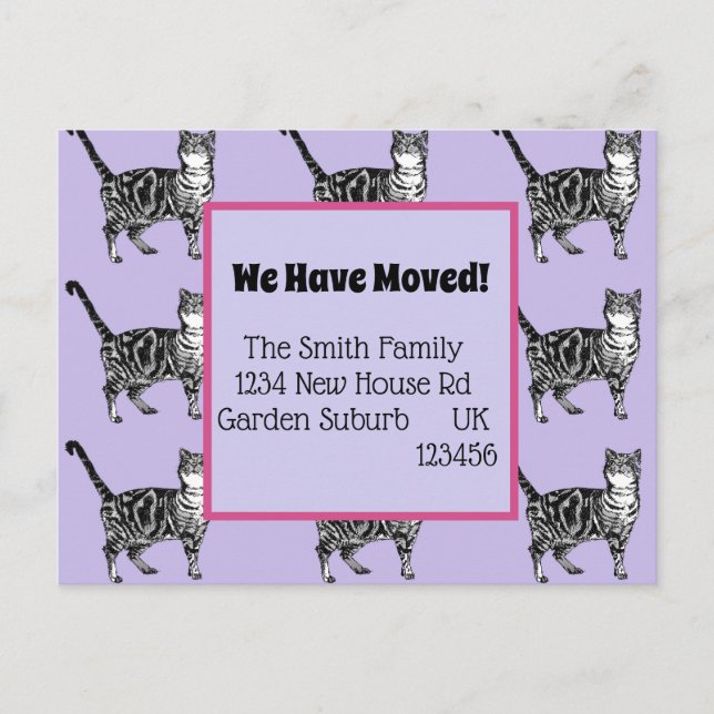 Cartão Postal Cartão-Postal De Novo Endereço Para Gato Roxo, Est (Frente)