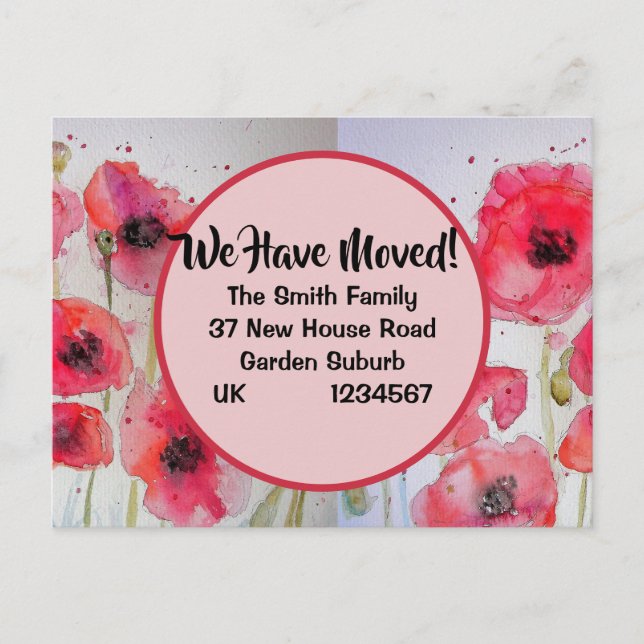Cartão Postal Cartão-Postal de Novo Endereço Red Poppy, Estamos  (Frente)