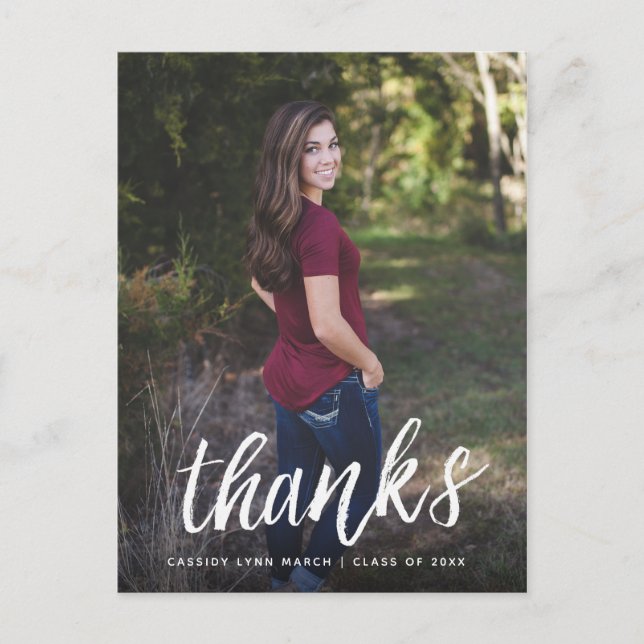 Cartão Postal Cartão-postal de Obrigados de Script de Pincel / B (Frente)