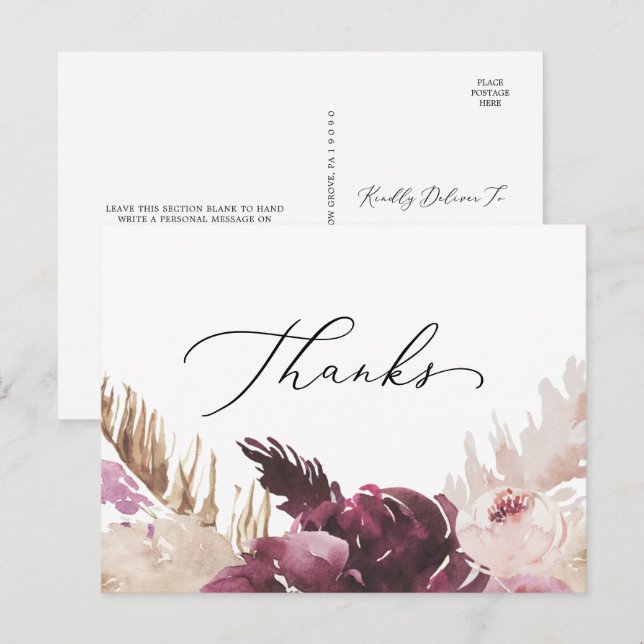 Cartão Postal Cartão-postal de Obrigados Grass Boho Pampas (Frente/Verso)