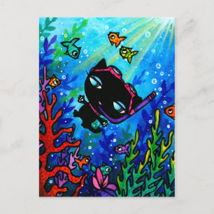 Cartão Postal Cartão-postal de peixe-mergulhador de gato preto