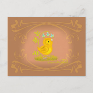 Cartão Postal Cartão-postal de Pintinho Amarelo com Flores Blueb