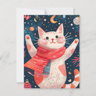 Cartão Postal Cartão-postal de pintura de aquarela de gato natal